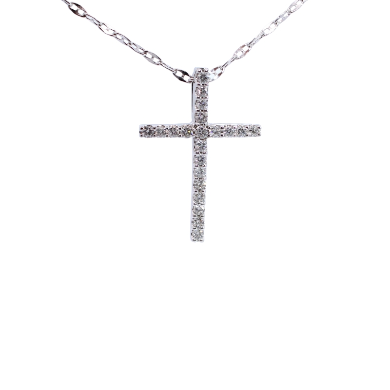 Estate 14 Karat White Gold Diamond Cross Suspended On 18